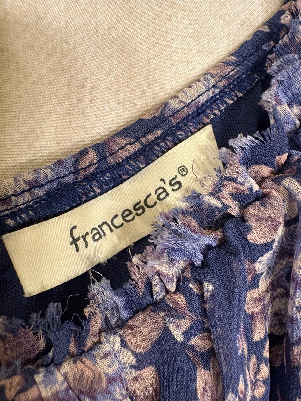 Francesca's Collections - Navy Floral Tiered Mini Dress with Puff Sleeves - Picture 2 of 12